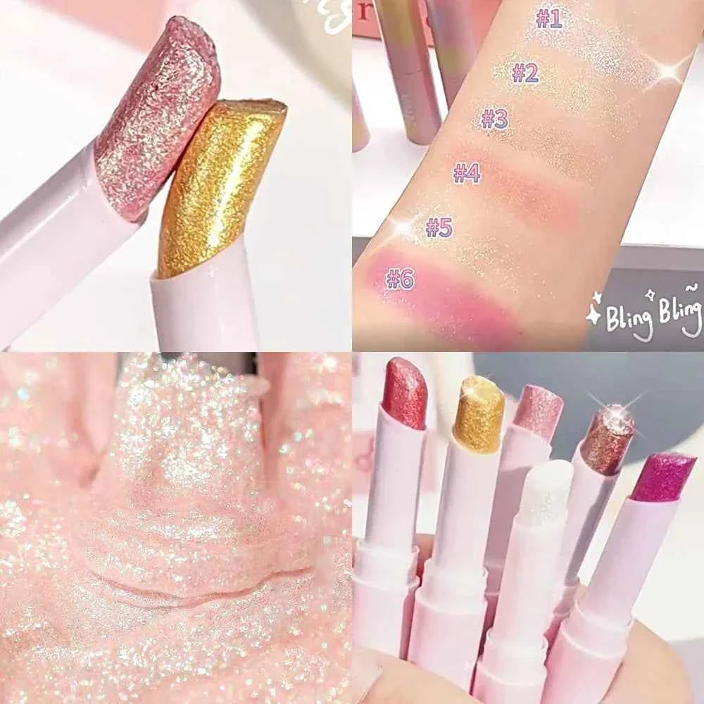 Blendable Lightweight Jelly Shimmer Highliighter Eyeshadow Stick Pearly Ultra-Sparkle Glow Crystal Jelly Glaze Blusher Stick
