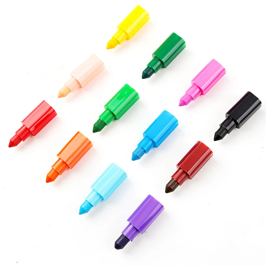6pcs 12 Colors Building Block Crayons Children Graffiti Pens Drawing Painting Stationery Suit for School Students Gifts for Kids - Qoraheyhub