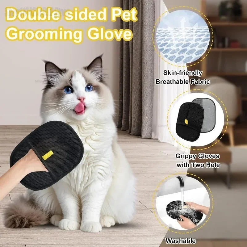 Soft Grooming Gloves Pet Hair Depilation Brushing Tools for Dog Cat Cleaning Efficient Brush Remover From Clothes Carpet - Qoraheyhub