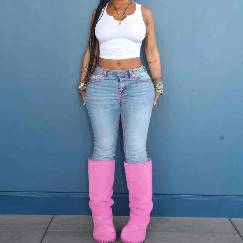 Sexy Retro Embroidered Low Rise Jeans for Womens Skinny Jeans Fashionable Flare Jean Casual Washed Pants Sweatwear Jean 2025