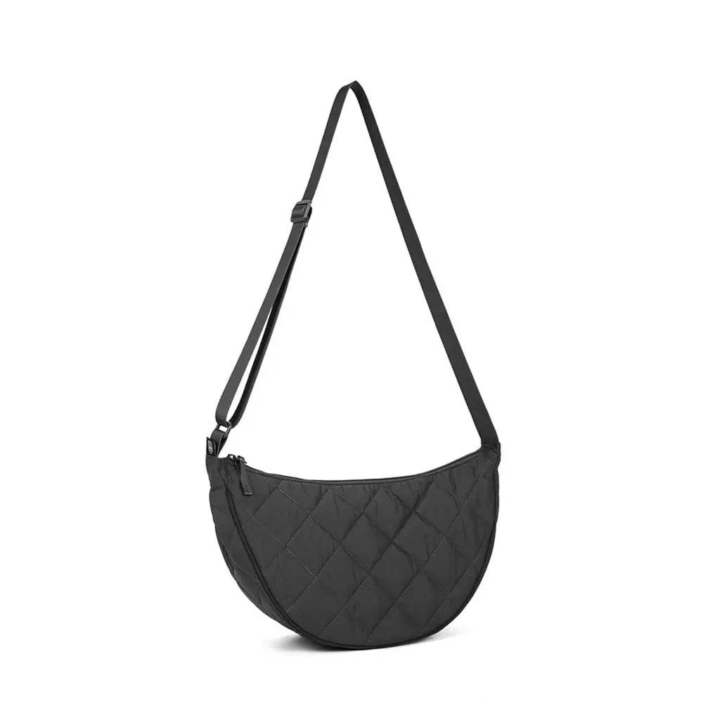 Autumn and Winter Diamond Lattice Single Shoulder Crossbody Bag Fashion Quilted Handbag Portable Nylon Plaid Commuter Travel Bag Qoraheyhub black Dark khaki green black-Dark khaki-green-WHITE-