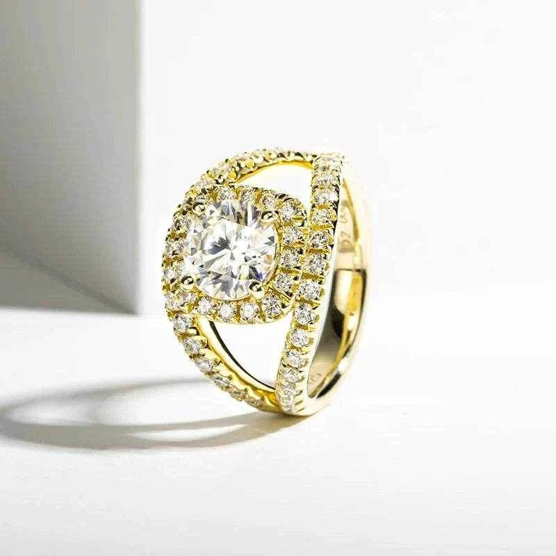2 Carat D Color All Moissanite 925 Sterling Silver Woman Ring Yellow Color Engagement Wedding Fine Jewelry
