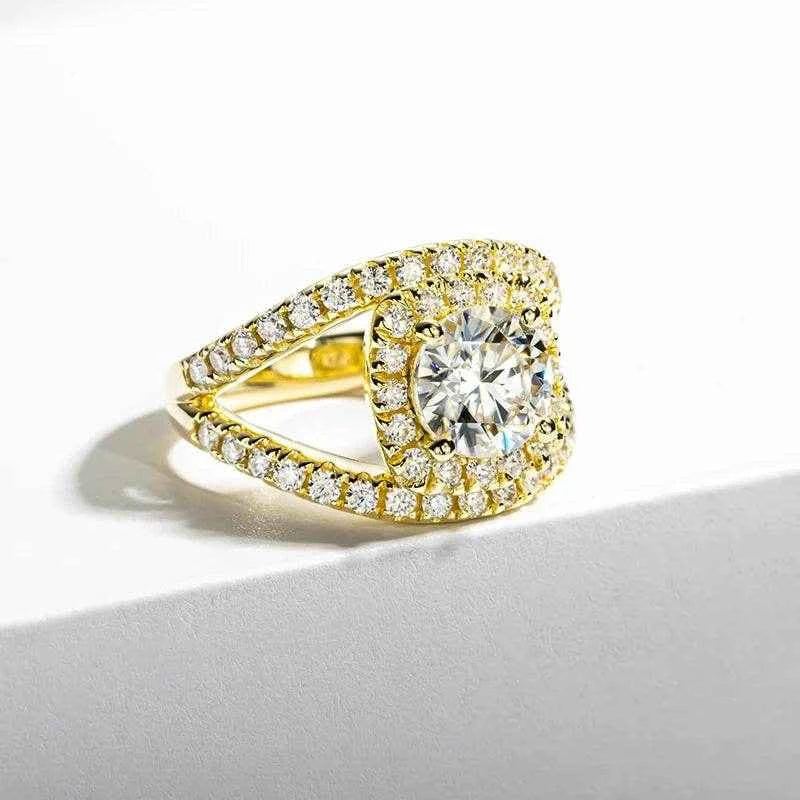 2 Carat D Color All Moissanite 925 Sterling Silver Woman Ring Yellow Color Engagement Wedding Fine Jewelry