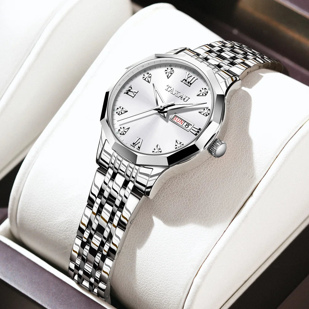 OLEVS Fashion Golden Watch for Women Stainless Steel Waterproof Women's Watches Elegant Original Luxury Ladies Quartz Wristwatch - Qoraheyhub