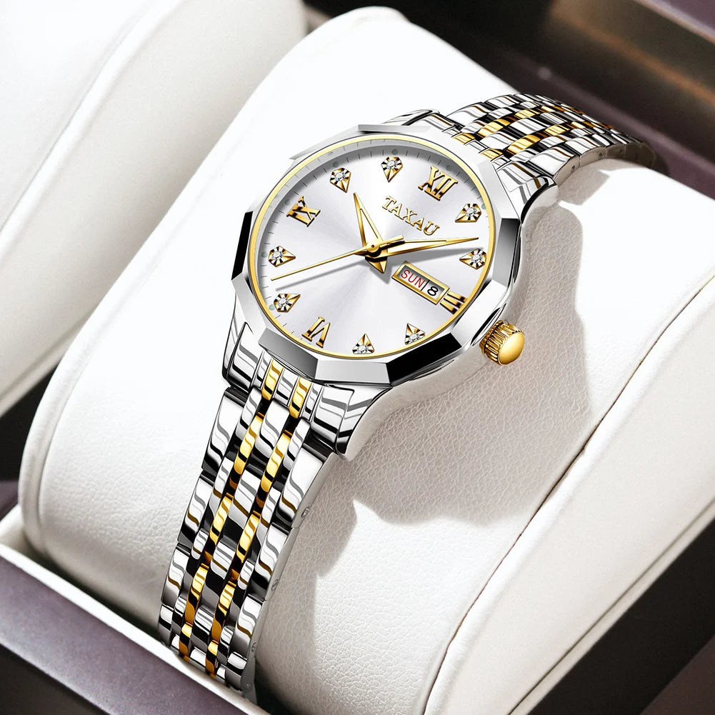 OLEVS Fashion Golden Watch for Women Stainless Steel Waterproof Women's Watches Elegant Original Luxury Ladies Quartz Wristwatch - Qoraheyhub