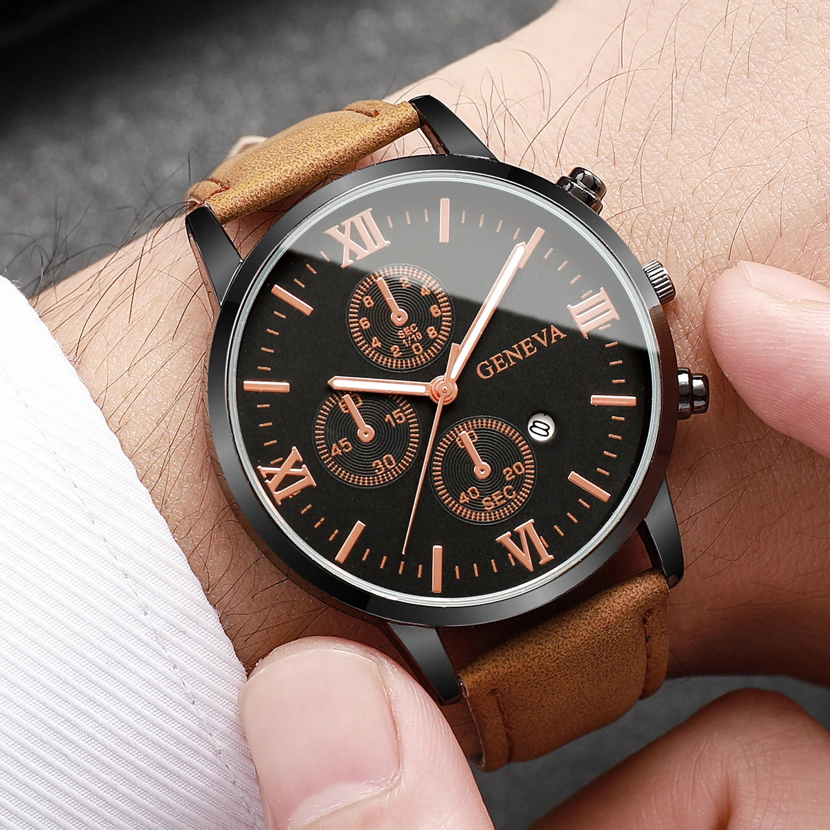 1/2PCs Men's Casual Calendar Watch Fashionable Men's Temperament Leather Quartz Watch Unisex Watch Set(Box Not Included) - Qoraheyhub