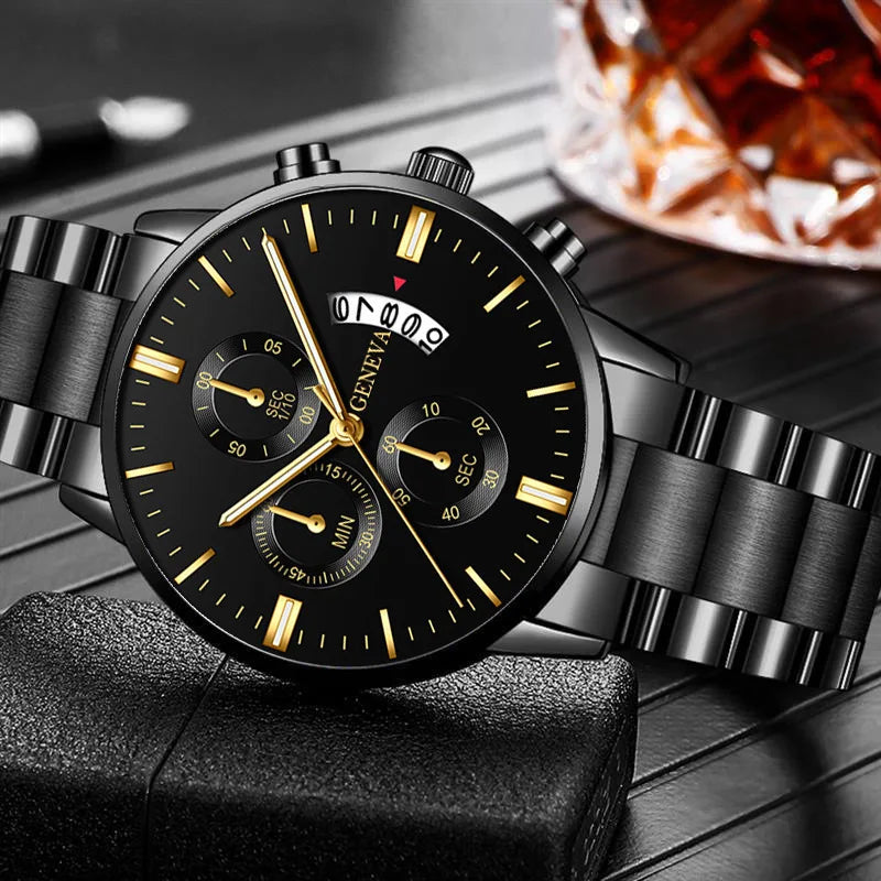 Fashion Men Stainless Steel Watch Luxury Calendar Quartz Wrist Watch Mens Business Watches for Man Clock Montre Homme - Qoraheyhub