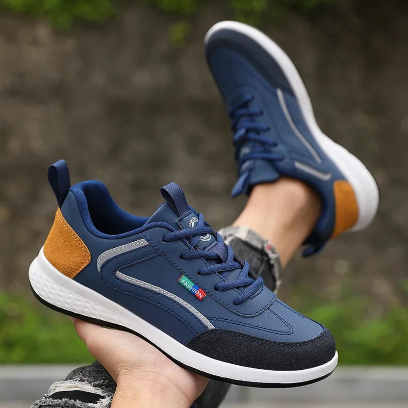 New Lightweight Men Casual pu Leather Sneakers Outdoor Men Walking Shoe 2025 Soft Bottom Non Slip Lace up Durable Shoes for Mens