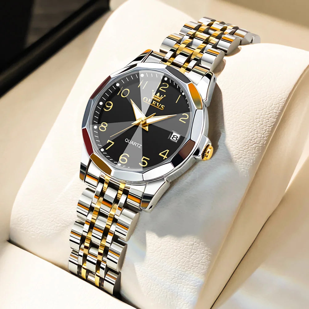 OLEVS Elegant Fashion Women's Watches Luxury Brand Original Quartz Watch for Ladies Waterproof Stainless Steel Luminous Date - Qoraheyhub