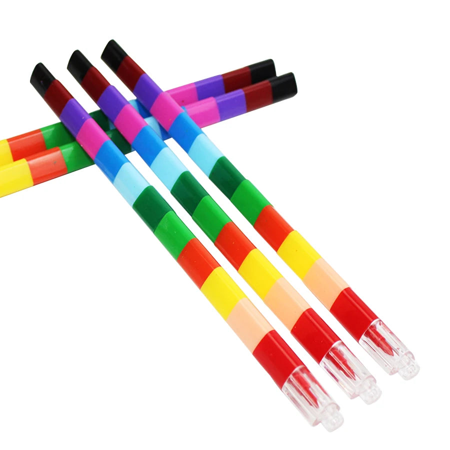 6pcs 12 Colors Building Block Crayons Children Graffiti Pens Drawing Painting Stationery Suit for School Students Gifts for Kids - Qoraheyhub