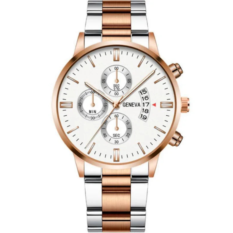 Fashion Men Stainless Steel Watch Luxury Calendar Quartz Wrist Watch Mens Business Watches for Man Clock Montre Homme - Qoraheyhub