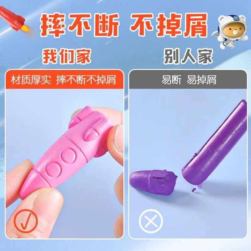 12 Color Set Space Ship Rocket Shape Non-Toxic Wax Crayon Graffiti Pen Kids Student Painting Drawing Art Supplies Stationery