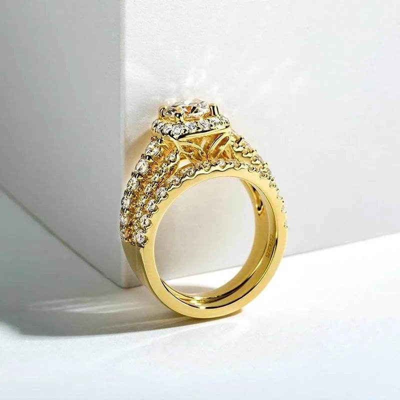 925 Sterling Silver 1 Carat All Moissanite 14K Gold Color Ring Set For Women Engagement Ring