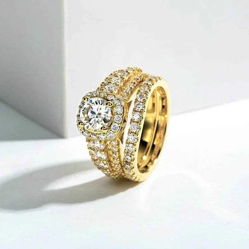 925 Sterling Silver 1 Carat All Moissanite 14K Gold Color Ring Set For Women Engagement Ring