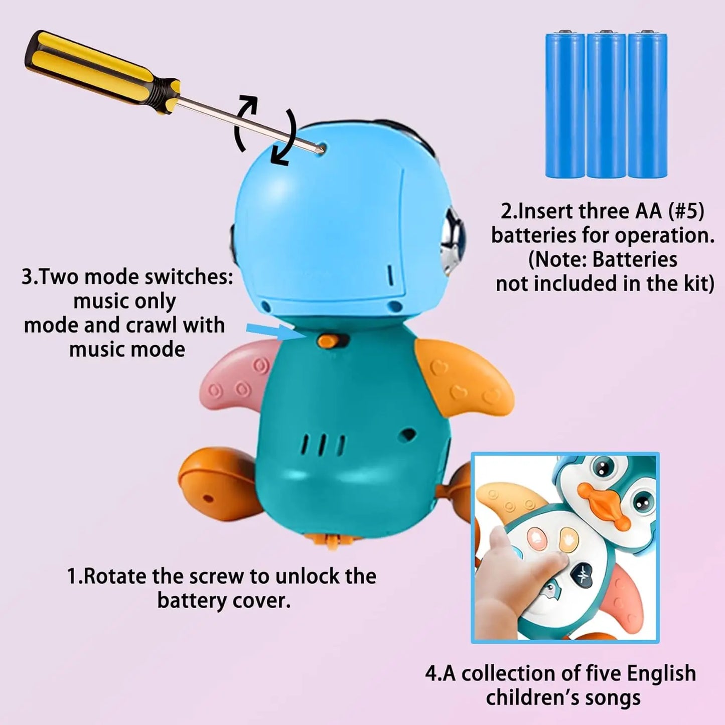 Penguin Musical Baby Crawling Toys Infant Moving Walking Dancing Toys with Light Toddler Interactive Development Tummy Time Gift - Qoraheyhub