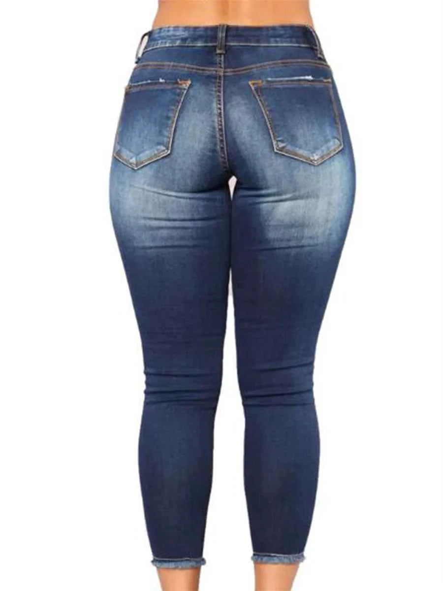 Ladies High Waist Skinny Jeans Stretch Ripped Denim Pants Distressed Cropped Trousers Casual Streetwear Fashion