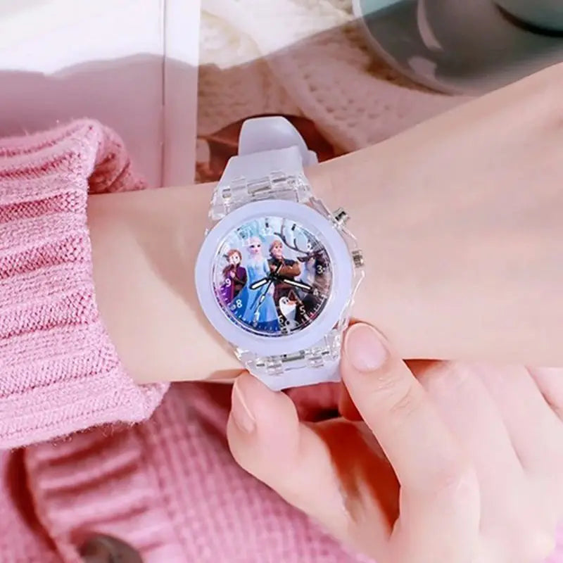 Disney Girls Kids Watches Children Watch Frozen Princess Aisha Sophia Luminous Student Colorful LED Light Women Lady Clock - Qoraheyhub