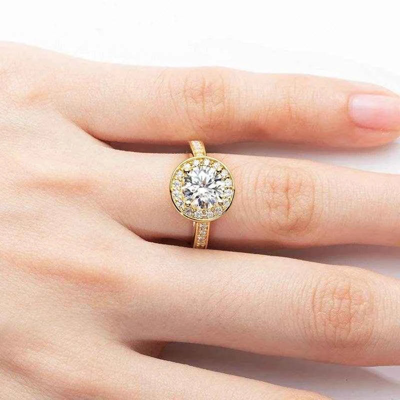 2 Carat All Moissanite 925 Sterling Silver Engagement Jewelry 14K Yellow Color Ring For Women