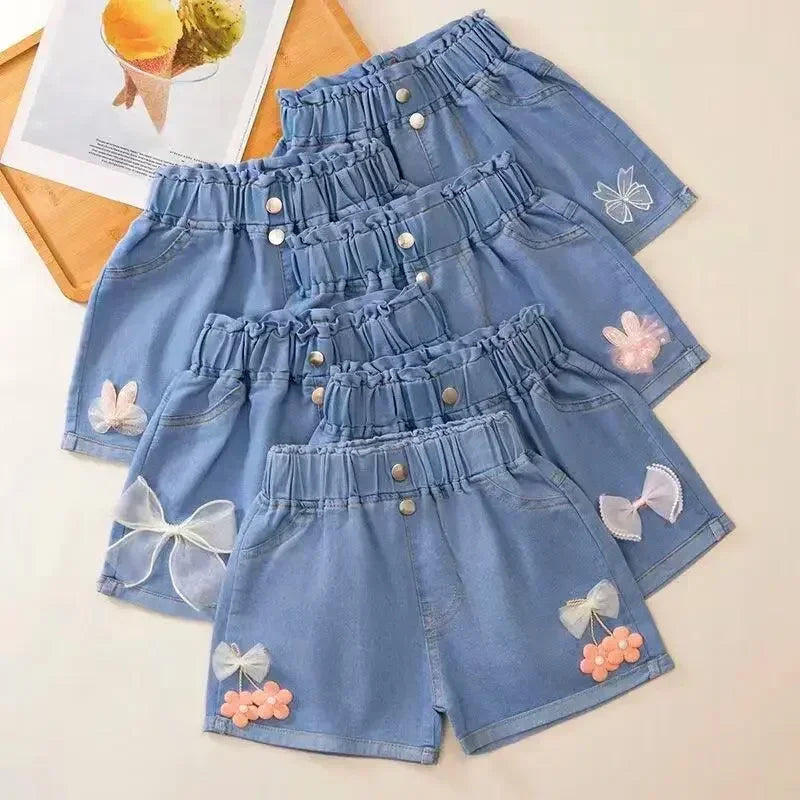 New Summer Kids Short Denim Shorts for Girls Fashion Girl Short Princess Jeans Children Pants Girls Shorts Flower Girls Clothing - Qoraheyhub
