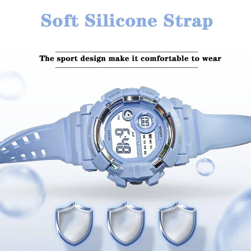 YIKAZE Fashion Sports Watches Men Women Digital Watch Waterproof Luminous Alarm Clock Electronic Wristwatch for Kids Children - Qoraheyhub