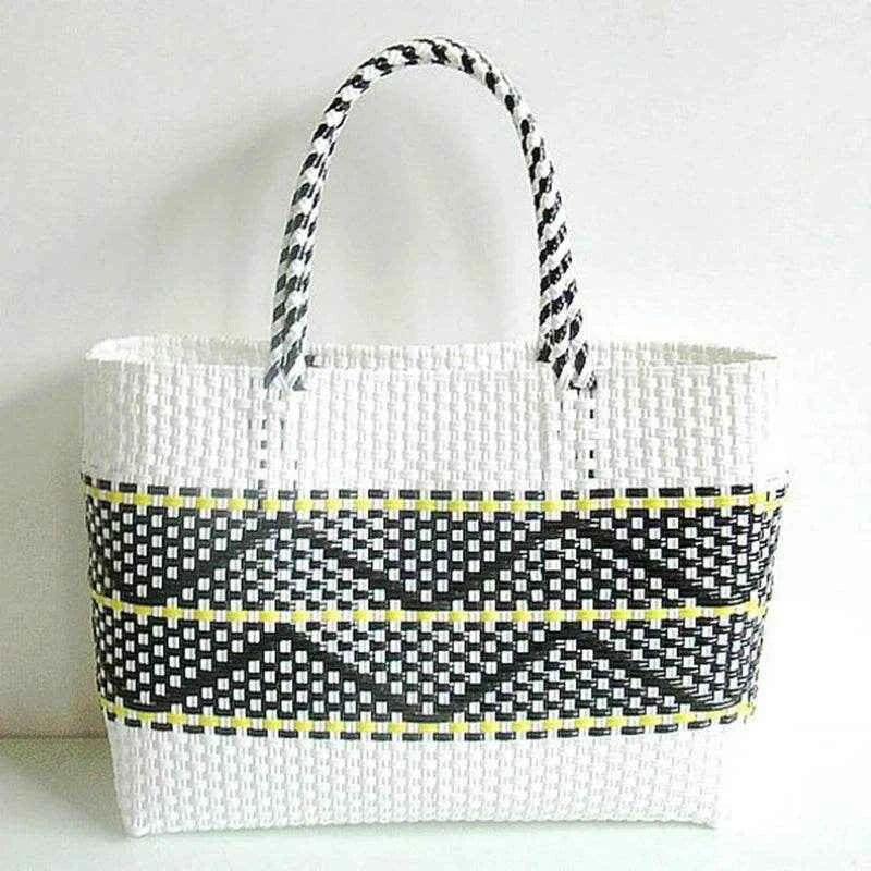 Plastic Woven Women's Handbag Handmade Bohemia Storage Basket Contrast Tote Bag Designer Summer Beach Bag Female Shoulder Bags