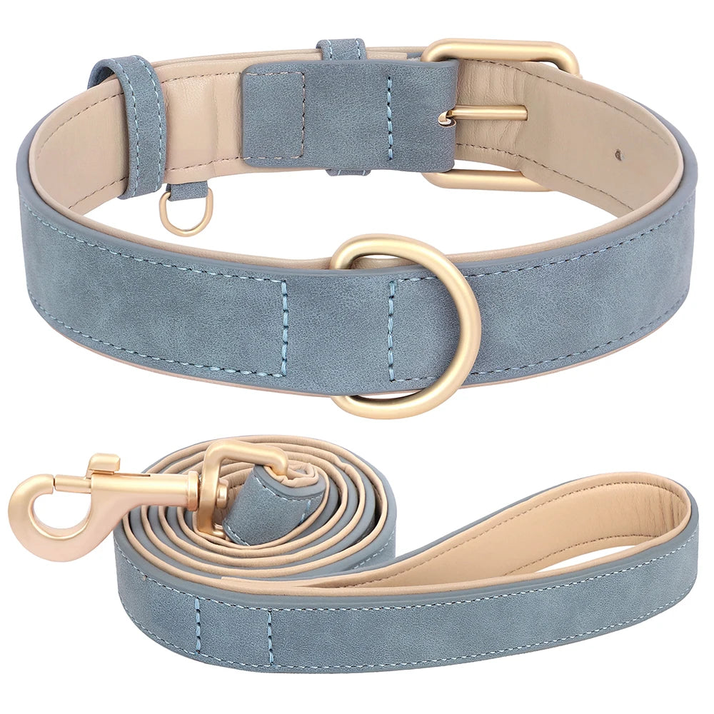 Soft Padded Dog Collar Leash Set PU Leather Pet Dog Collars Necklace With Walking Lead Rope Adjustable For Small Medium Dogs Pug