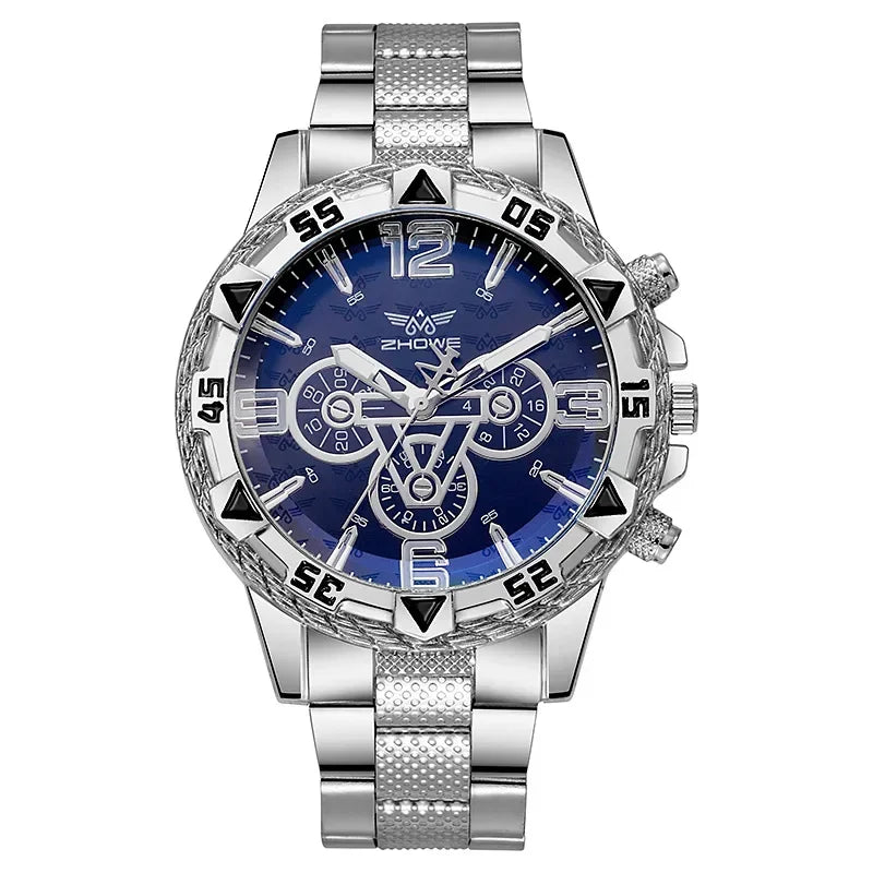 Luxury Business Men's Watch Stainless Steel Strap Blue-Light Glass Men Quartz Watches Big Dial Casual Wristwatch for man gifts - Qoraheyhub