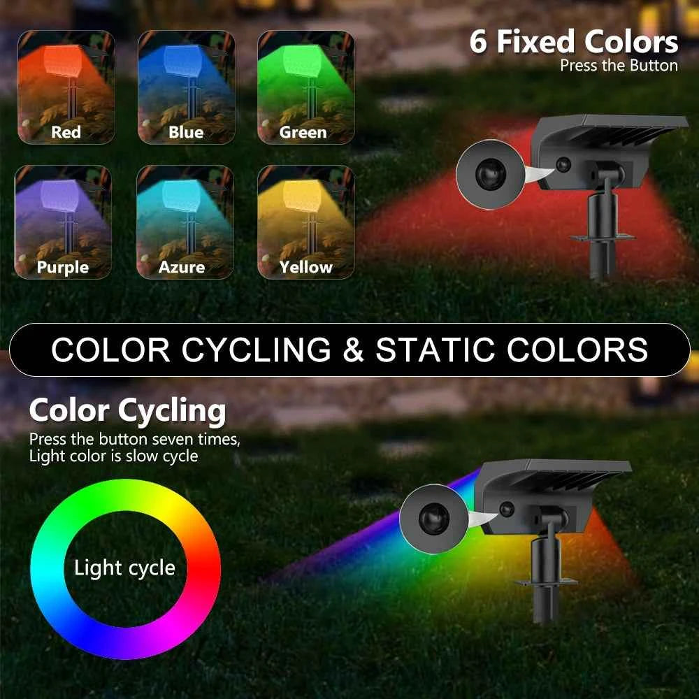 2024 New LED Solar Landscape Spotlights 74 LED Tricolor Light Waterproof 37 LED RGB Solar Garden Wall Lights Yard Lawn Pathway