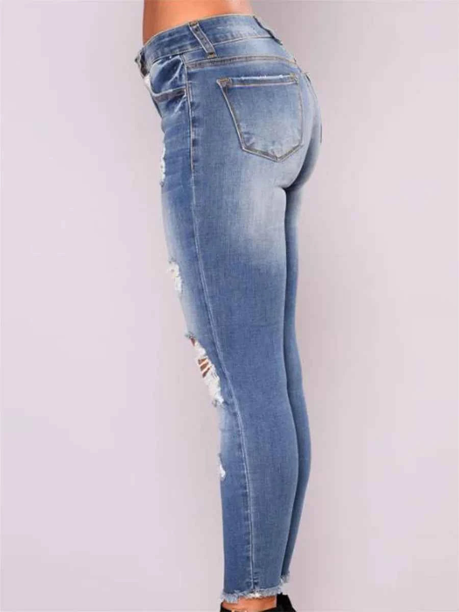 Ladies High Waist Skinny Jeans Stretch Ripped Denim Pants Distressed Cropped Trousers Casual Streetwear Fashion