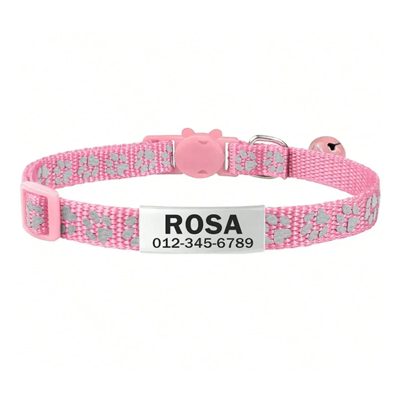 Customized Dog ID tag Collar Reflective Paw Adjustable Nylon with Bell Engraving Puppy Kittens Necklace Personalized Name number