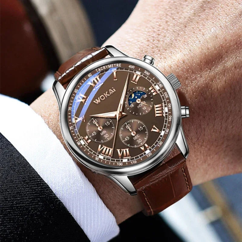 New Business Mens Watches Waterproof Sports Quartz Watch for Men Women Boy Wristwatch Roman Numerals Clock Silver Brown Reloj - Qoraheyhub
