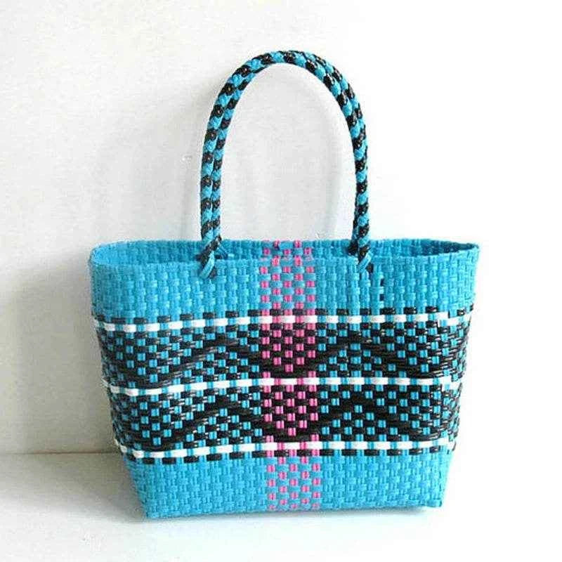 Plastic Woven Women's Handbag Handmade Bohemia Storage Basket Contrast Tote Bag Designer Summer Beach Bag Female Shoulder Bags