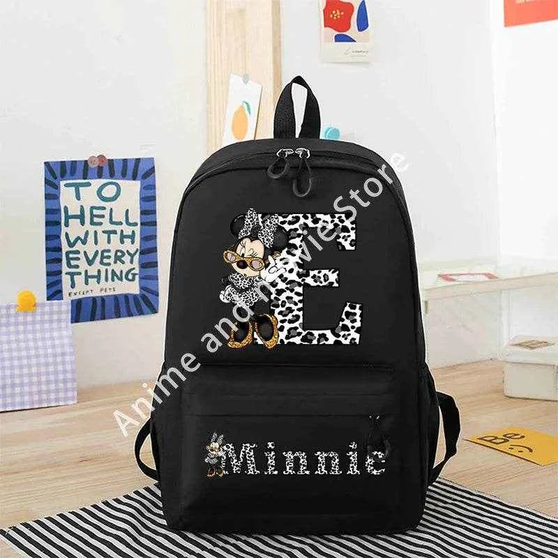 Minnie Mouse Disney Girls Boys Cartoon Backpack Anime Knapsack Breathable Student Schoolbag Wear Resistant Canvas Bag Kids Gifts