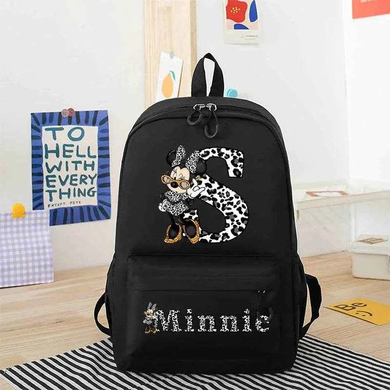 Minnie Mouse Disney Girls Boys Cartoon Backpack Anime Knapsack Breathable Student Schoolbag Wear Resistant Canvas Bag Kids Gifts