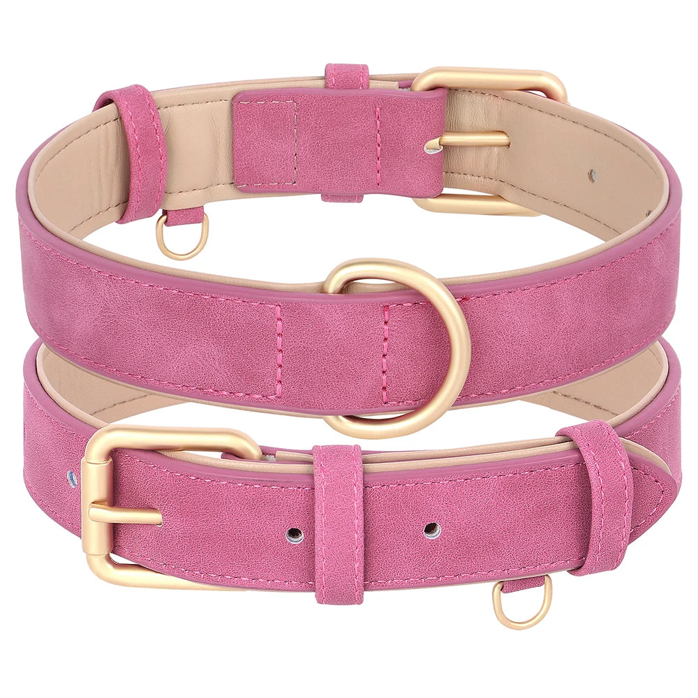 Soft Padded Dog Collar Leash Set PU Leather Pet Dog Collars Necklace With Walking Lead Rope Adjustable For Small Medium Dogs Pug