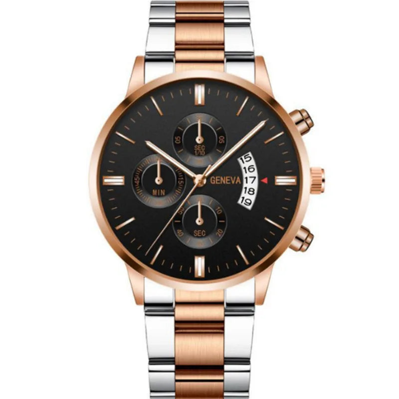 Fashion Men Stainless Steel Watch Luxury Calendar Quartz Wrist Watch Mens Business Watches for Man Clock Montre Homme - Qoraheyhub
