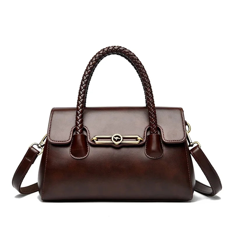 Retro High Quality Oil Leather Women Top-handle Shoulder Bags Vintage Casual Totes Latest Trendy Lock Designer Handbag Small