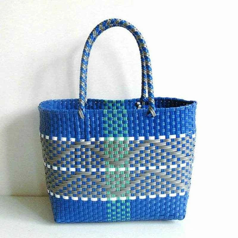 Plastic Woven Women's Handbag Handmade Bohemia Storage Basket Contrast Tote Bag Designer Summer Beach Bag Female Shoulder Bags