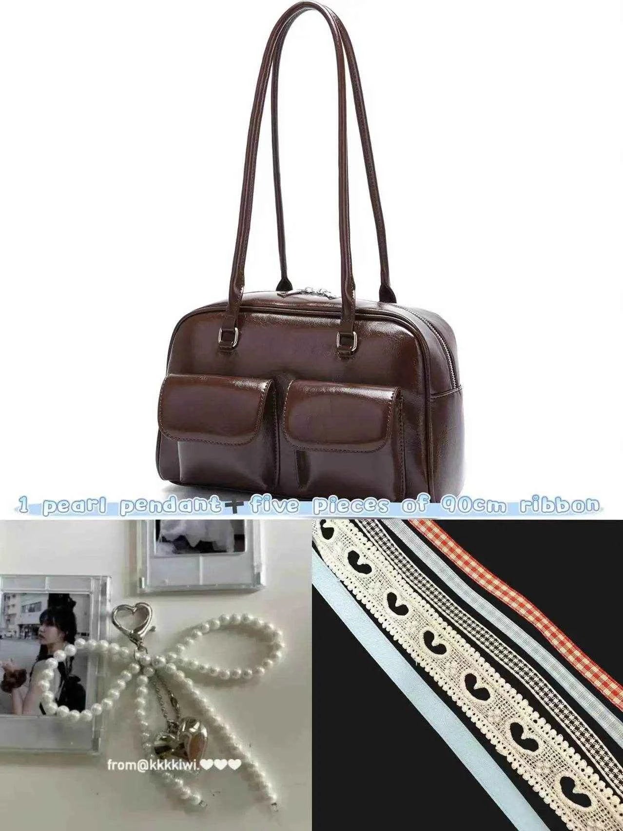 JIAERDI Retro White Bowling Bag Purse Women Hot Girls Leather Pocket Chic Casual Handbag Female Vintage Shoulder Bags Aesthetic