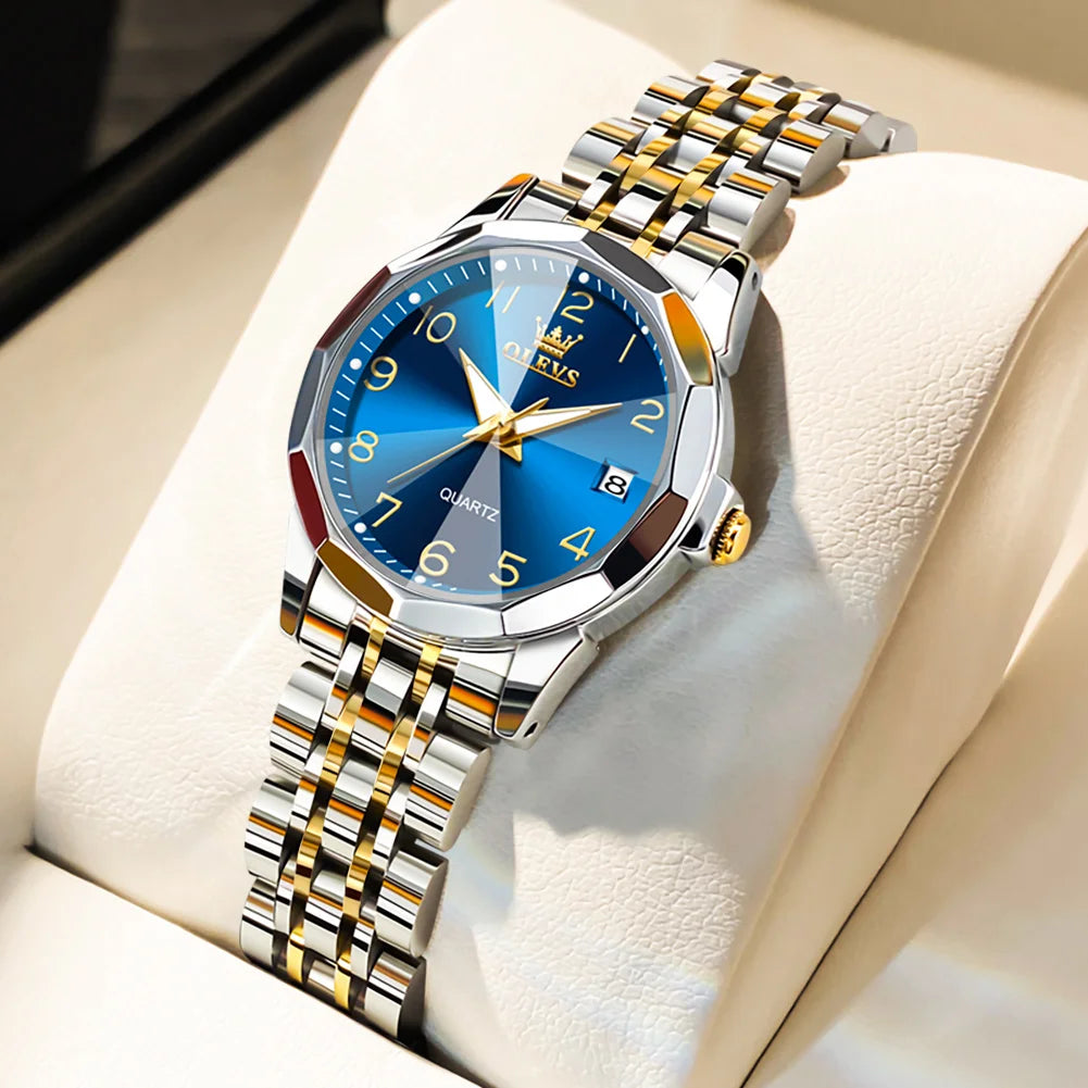 OLEVS 9931 Elegant Fashion Women's Watches Luxury Brand Original Quartz Watch for Lady Waterproof Stainless Steel Luminous Date - Qoraheyhub
