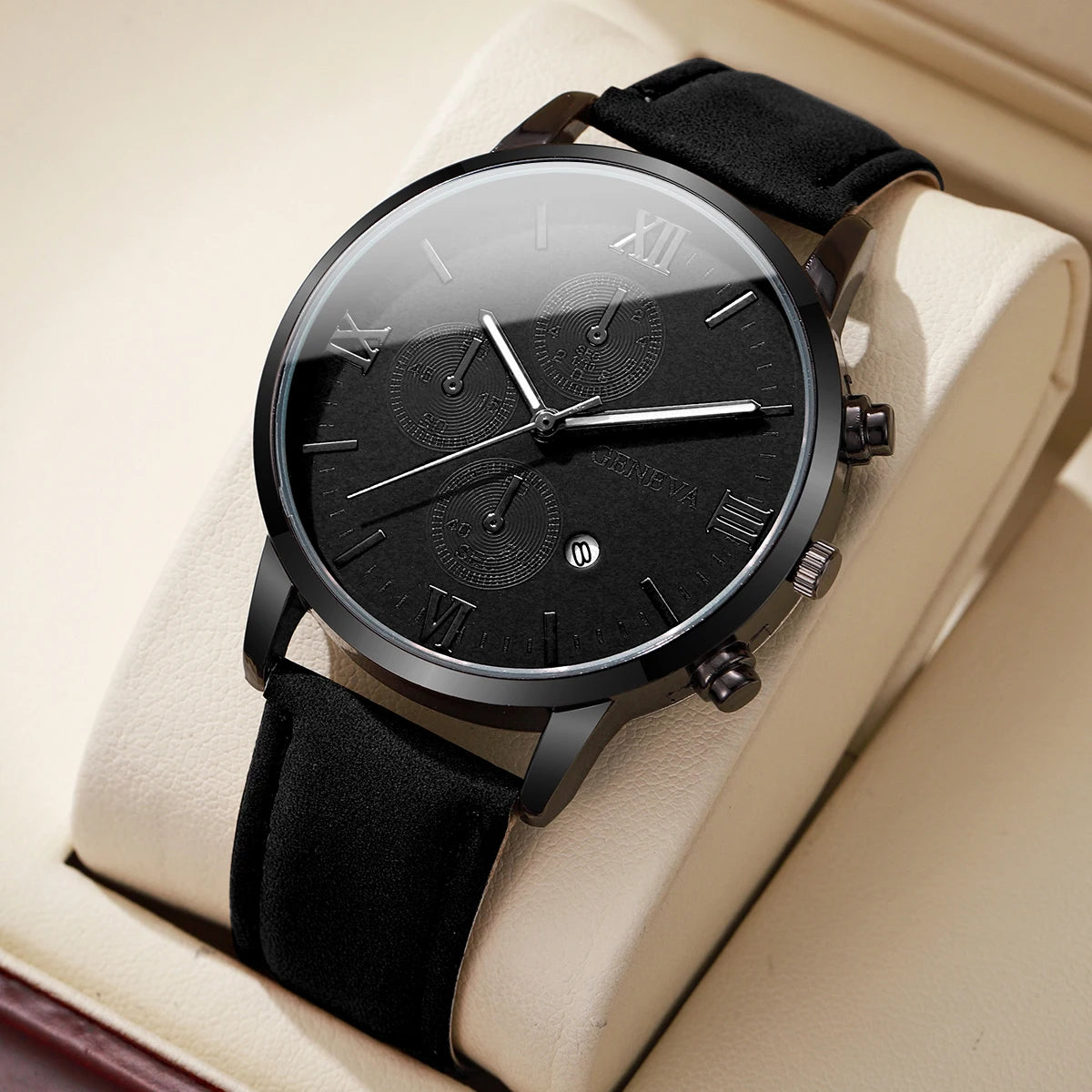 1/2PCs Men's Casual Calendar Watch Fashionable Men's Temperament Leather Quartz Watch Unisex Watch Set(Box Not Included) - Qoraheyhub