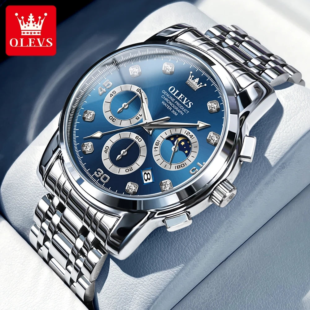 OLEVS Luxury Watch for Men Original Fashion Business Man Quartz Wristwatches Waterproof Stainless Steel Mens Watch Reloj Hombre - Qoraheyhub