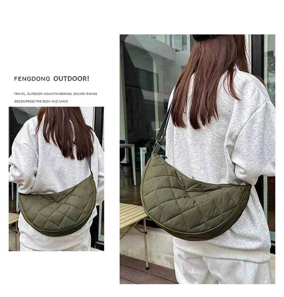 Autumn and Winter Diamond Lattice Single Shoulder Crossbody Bag Fashion Quilted Handbag Portable Nylon Plaid Commuter Travel Bag