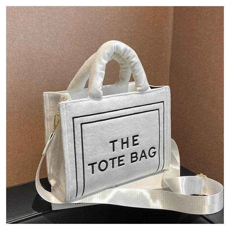 2025 Women's Khaki Velour Tote Bag Original Letter Print Medium Ladies Brand Shopper Handbag Female Square Medium Shoulder Bags
