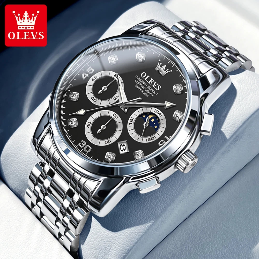 OLEVS Luxury Watch for Men Original Fashion Business Man Quartz Wristwatches Waterproof Stainless Steel Mens Watch Reloj Hombre - Qoraheyhub