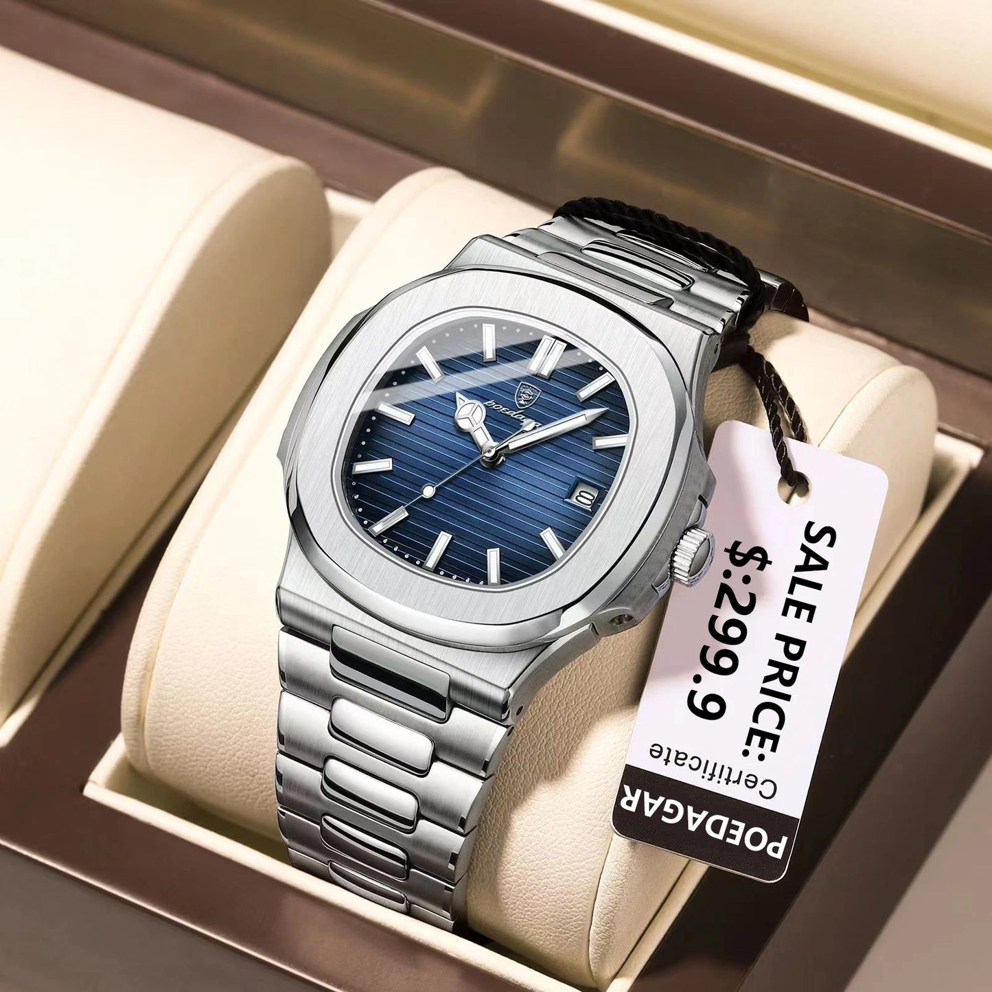 POEDAGAR Square Luxury Men Wristwatch Waterproof Luminous Date Stainless Steel Male Clock Business Sports Quartz Watches For Men - Qoraheyhub