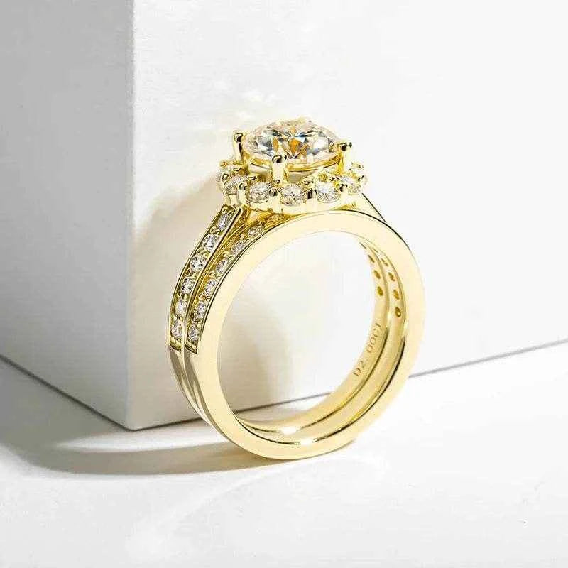 2 Carat D Color All Moissanite 925 Sterling Silver Wedding Yellow Color Ring Sets Engagement Band Fine Jewelry For Women