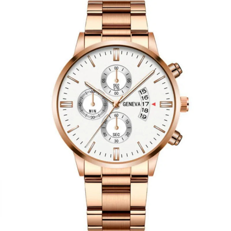 Fashion Men Stainless Steel Watch Luxury Calendar Quartz Wrist Watch Mens Business Watches for Man Clock Montre Homme - Qoraheyhub