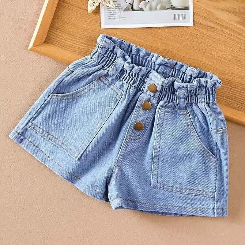 New Summer Kids Short Denim Shorts for Girls Fashion Girl Short Princess Jeans Children Pants Girls Shorts Flower Girls Clothing - Qoraheyhub