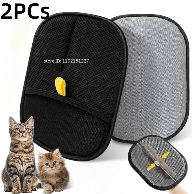 Pet Hair Removal Set Tool Reusable Static Removal Gloves Double-Sided Grooming Gloves Remove Dog Cat Fur Hair for Carpets Sofa - Qoraheyhub